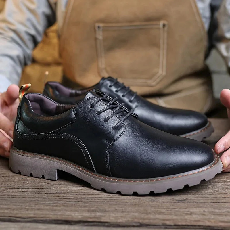 Herre Læder Sko Casual Britisk Stil med Holdbar Gummisål 5