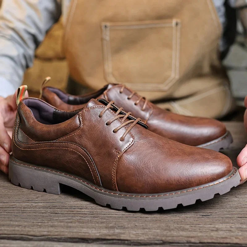Herre Læder Sko Casual Britisk Stil med Holdbar Gummisål 9