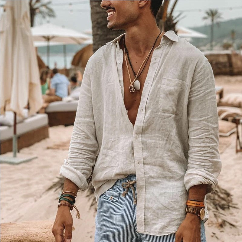 Herre Langærmet Skjorte Button-Up Linned 2