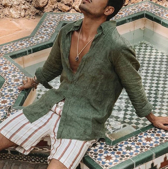 Herre Langærmet Skjorte Button-Up Linned 4