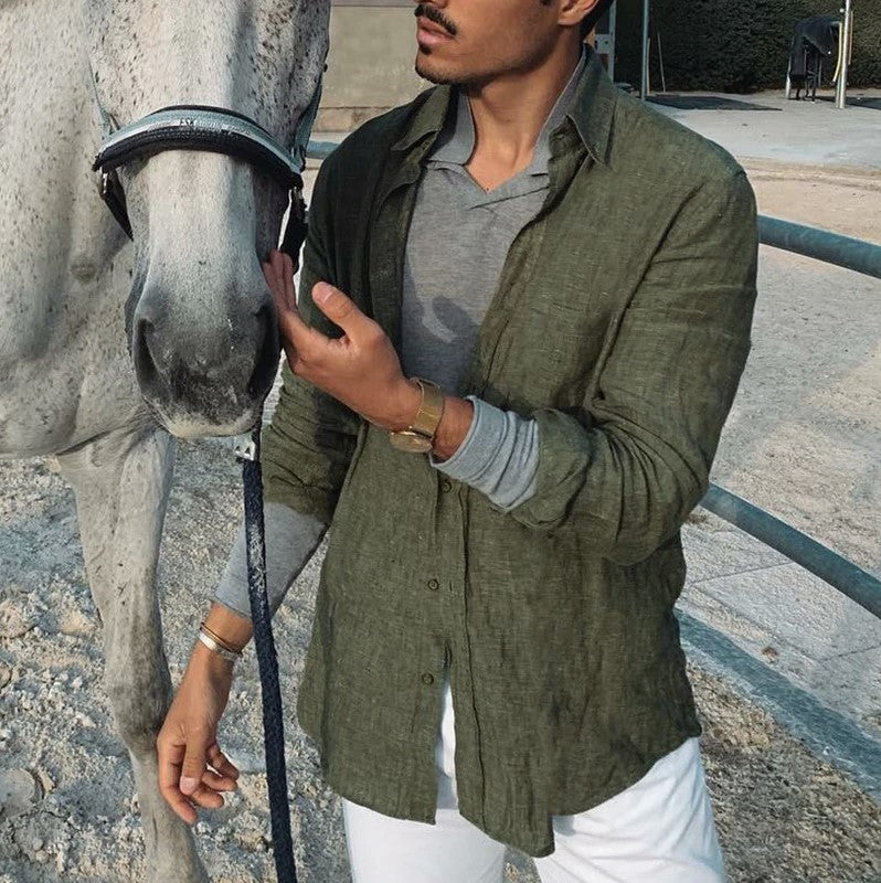 Herre Langærmet Skjorte Button-Up Linned 6