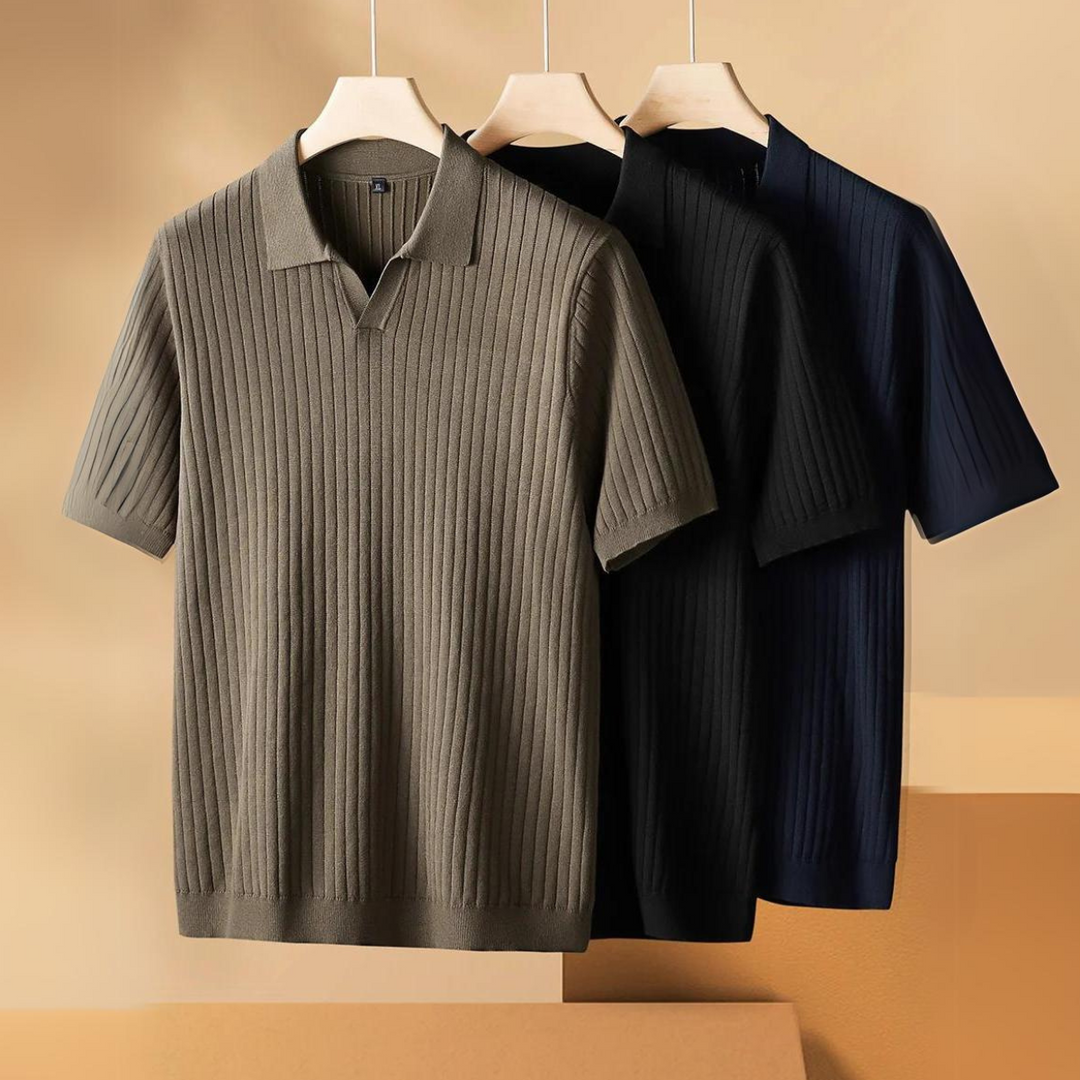 Herre Polo T-shirt med Ribbet Design 1