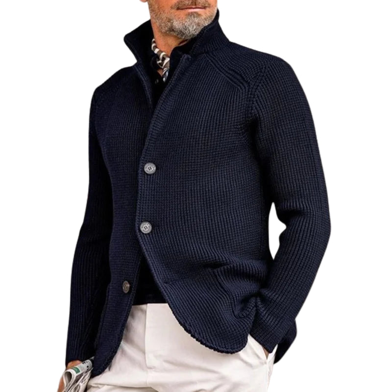 Herre Strikket Cardigan - Klassisk Knappet Sweater med Ribbet Design 0