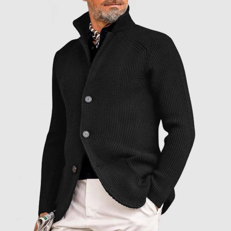 Herre Strikket Cardigan - Klassisk Knappet Sweater med Ribbet Design 1