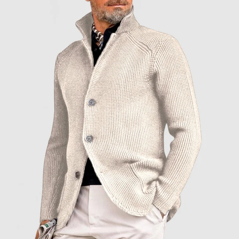 Herre Strikket Cardigan - Klassisk Knappet Sweater med Ribbet Design 2