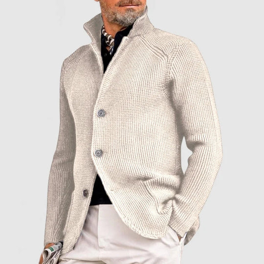 Herre Strikket Cardigan - Klassisk Knappet Sweater med Ribbet Design 2