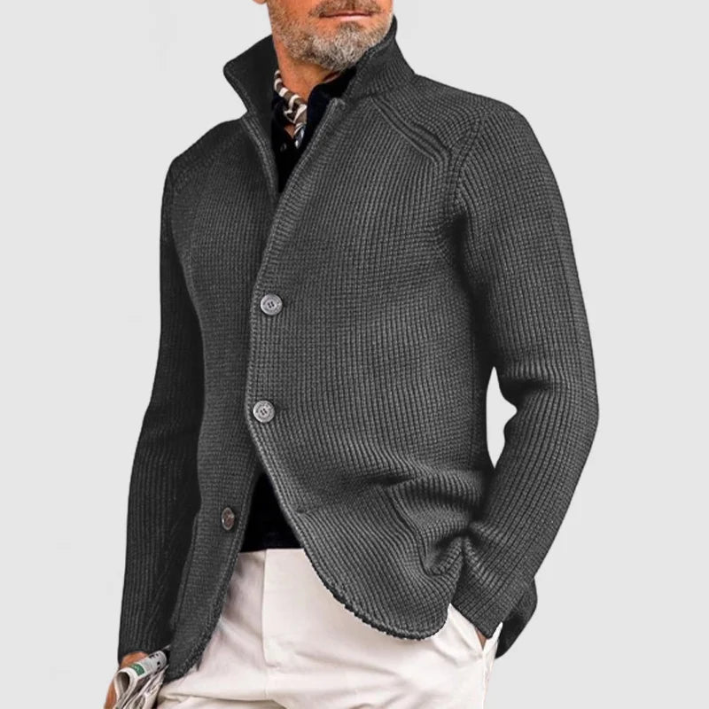 Herre Strikket Cardigan - Klassisk Knappet Sweater med Ribbet Design 4