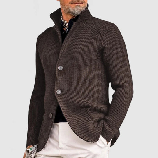 Herre Strikket Cardigan - Klassisk Knappet Sweater med Ribbet Design 5