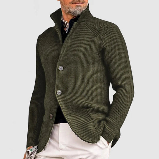 Herre Strikket Cardigan - Klassisk Knappet Sweater med Ribbet Design 6