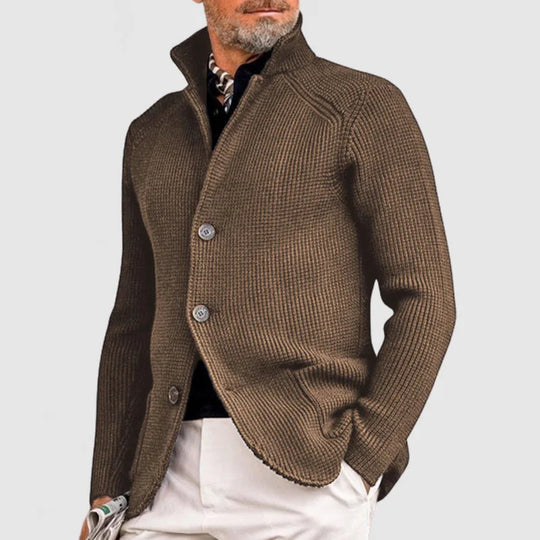 Herre Strikket Cardigan - Klassisk Knappet Sweater med Ribbet Design 7