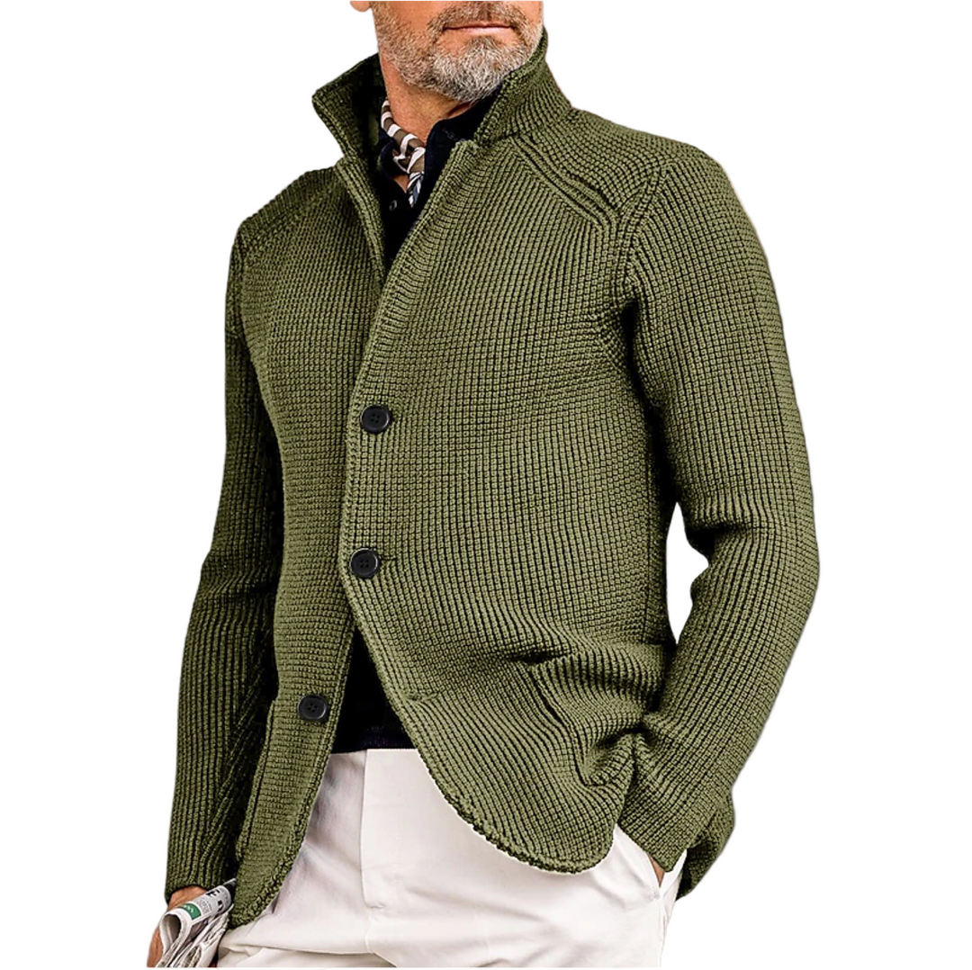 Herre Strikket Cardigan med Ribbet Struktur 0