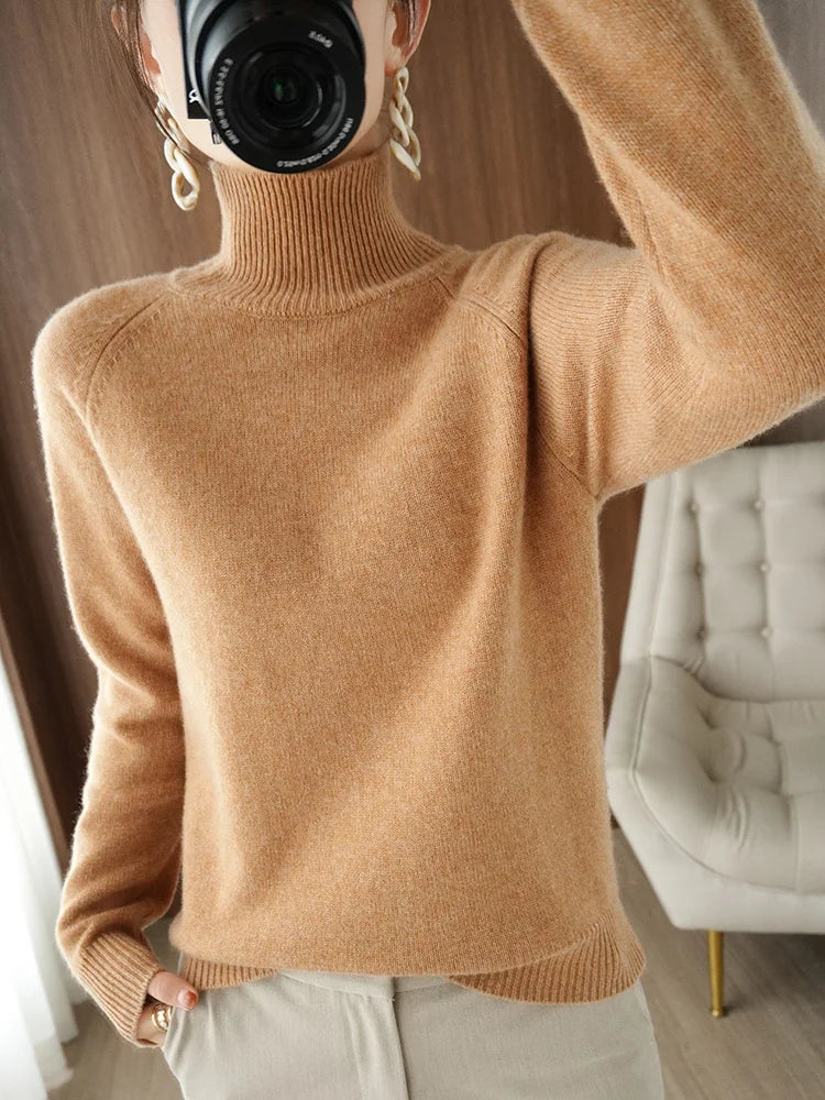 Herre Striktrøje Turtleneck Blød Merino Uld 1
