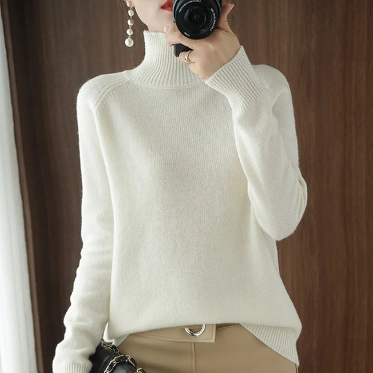 Herre Striktrøje Turtleneck Blød Merino Uld 12