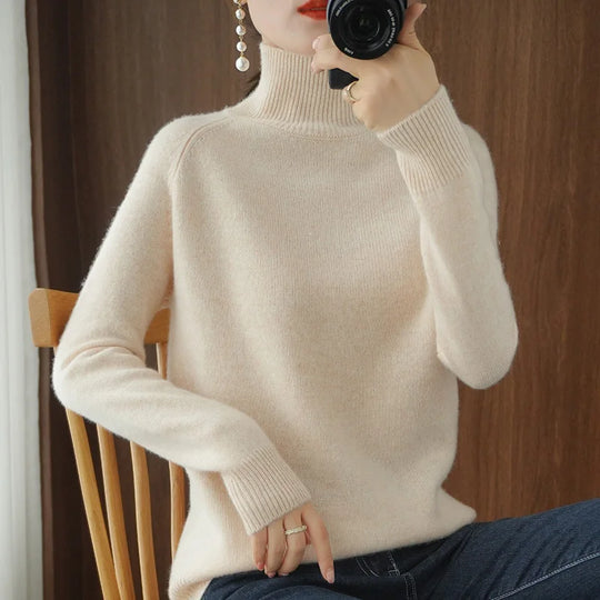 Herre Striktrøje Turtleneck Blød Merino Uld 14