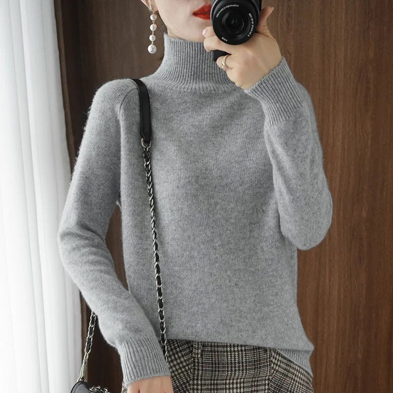 Herre Striktrøje Turtleneck Blød Merino Uld 6