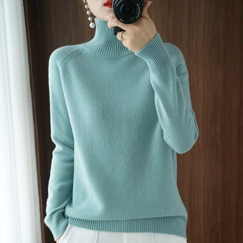 Herre Striktrøje Turtleneck Blød Merino Uld 9