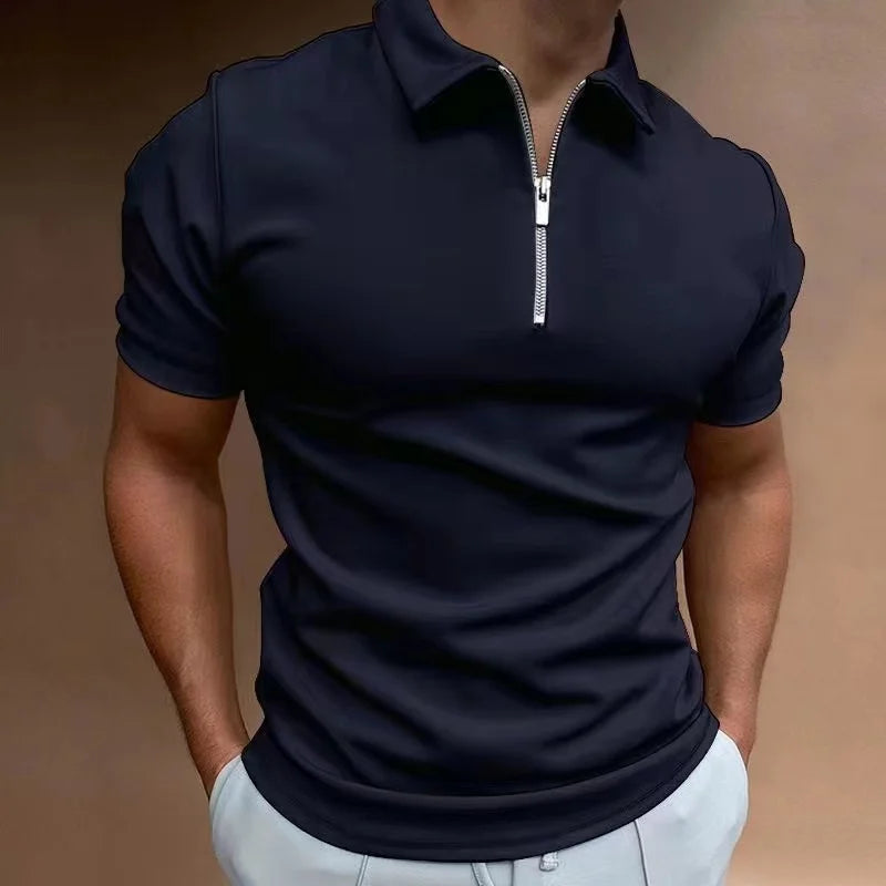 Herre T Shirt Halv Lynlås Kort Ærme Casual Trænings T Shirts Mænd 2