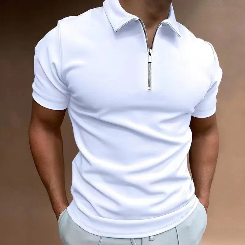 Herre T Shirt Halv Lynlås Kort Ærme Casual Trænings T Shirts Mænd 3