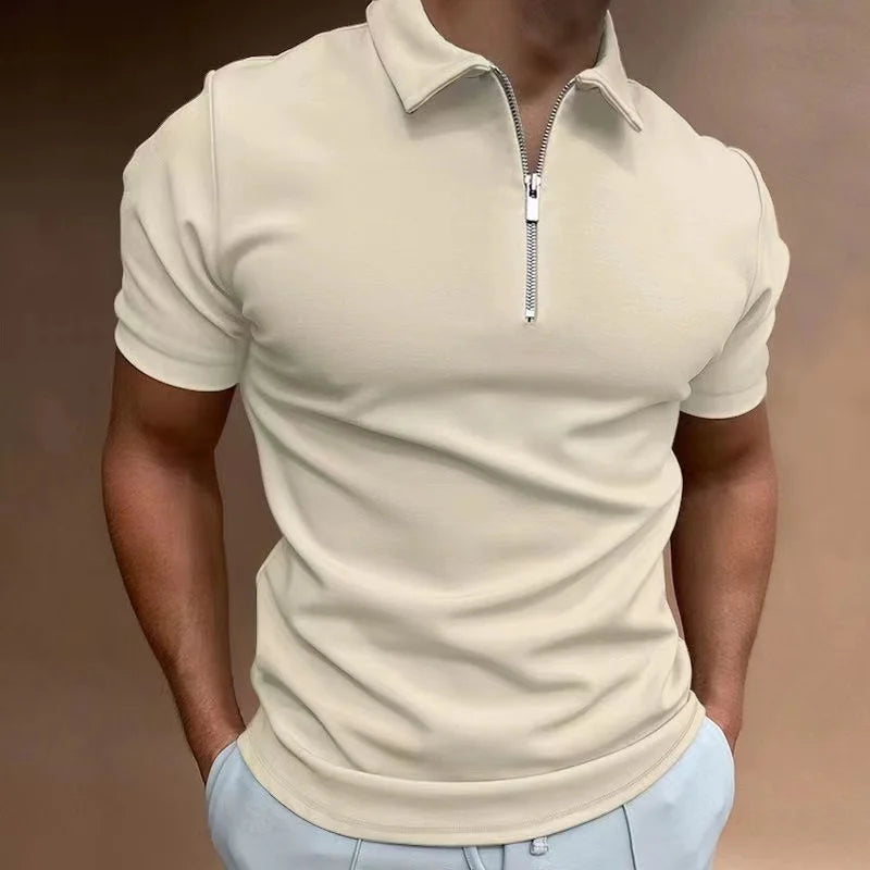 Herre T Shirt Halv Lynlås Kort Ærme Casual Trænings T Shirts Mænd 4