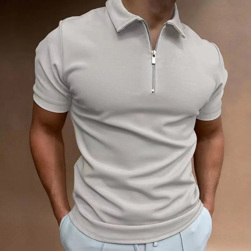 Herre T Shirt Halv Lynlås Kort Ærme Casual Trænings T Shirts Mænd 5