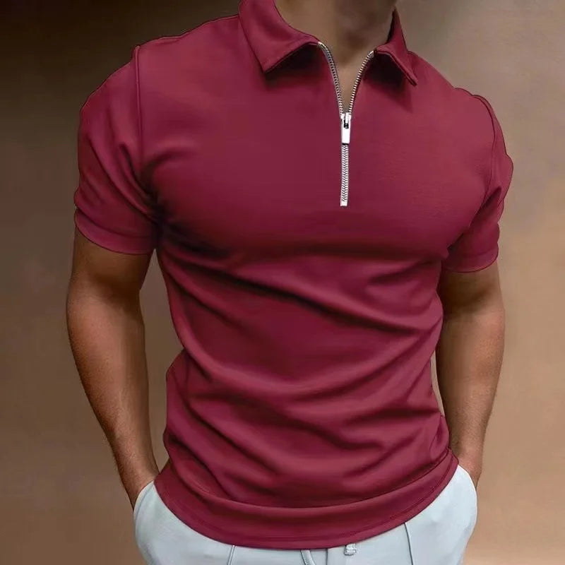 Herre T Shirt Halv Lynlås Kort Ærme Casual Trænings T Shirts Mænd 6