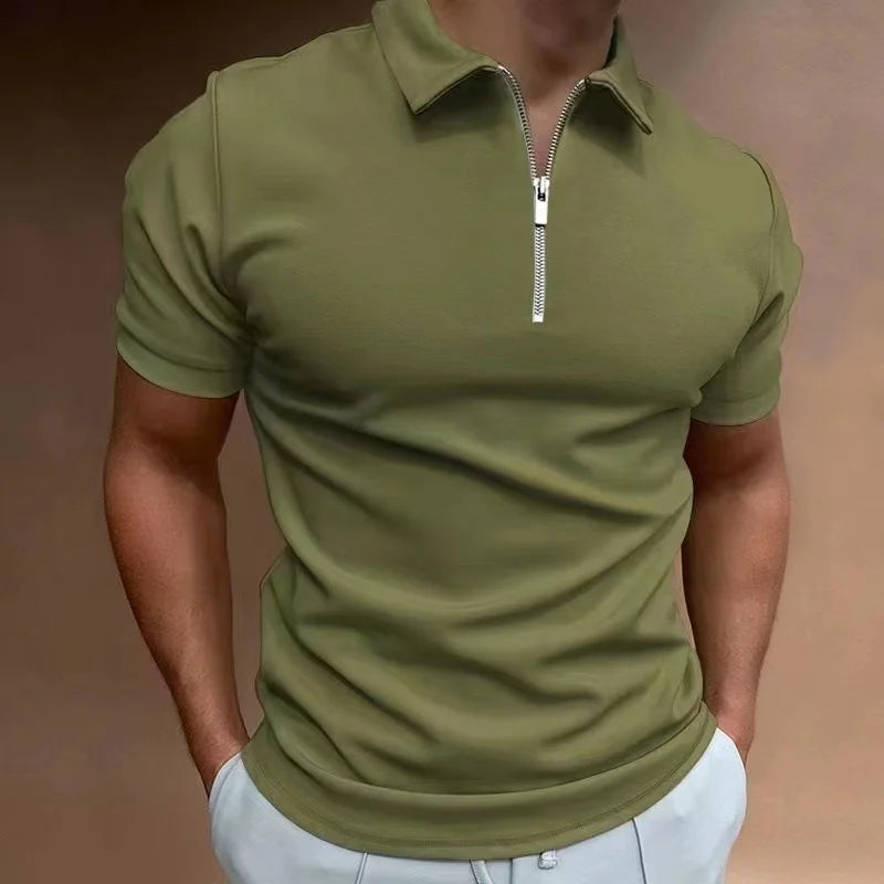 Herre T Shirt Halv Lynlås Kort Ærme Casual Trænings T Shirts Mænd 7