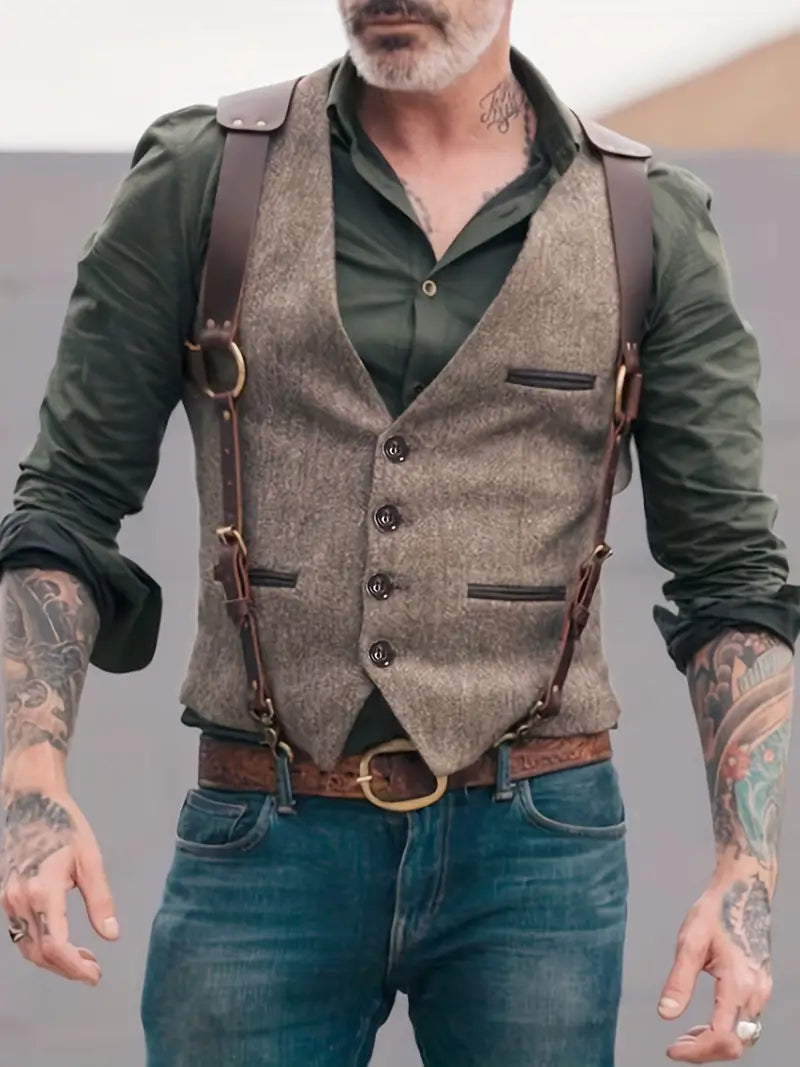 Herre Vintage V-hals Vendbar Vest 1
