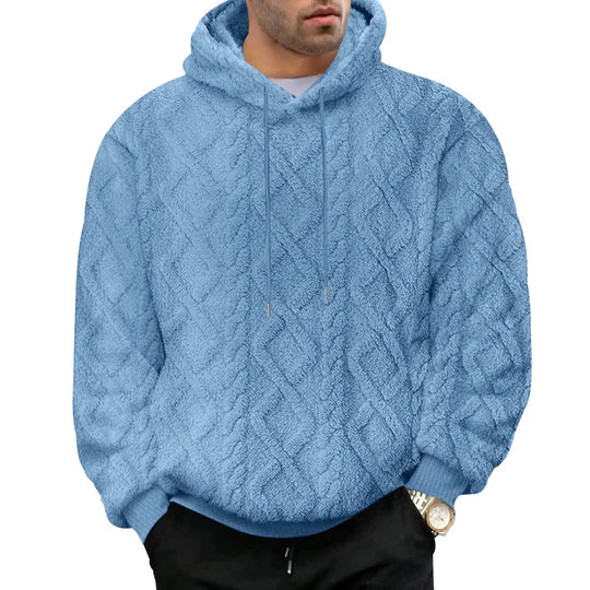 Herre Vinterjakke Pullover Jakke med Hætte i Blødt Fløjl Jacquard 3
