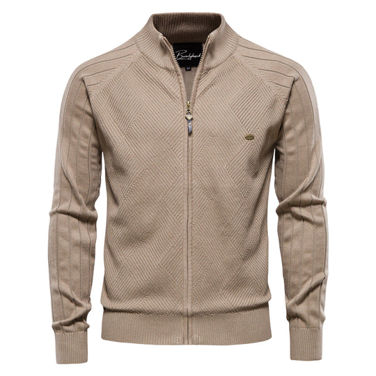 Herre Zip-Up Cardigan med Ribbet Design 0
