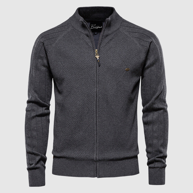 Herre Zip-Up Cardigan med Ribbet Design 3