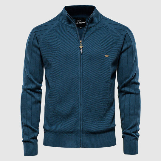 Herre Zip-Up Cardigan med Ribbet Design 4