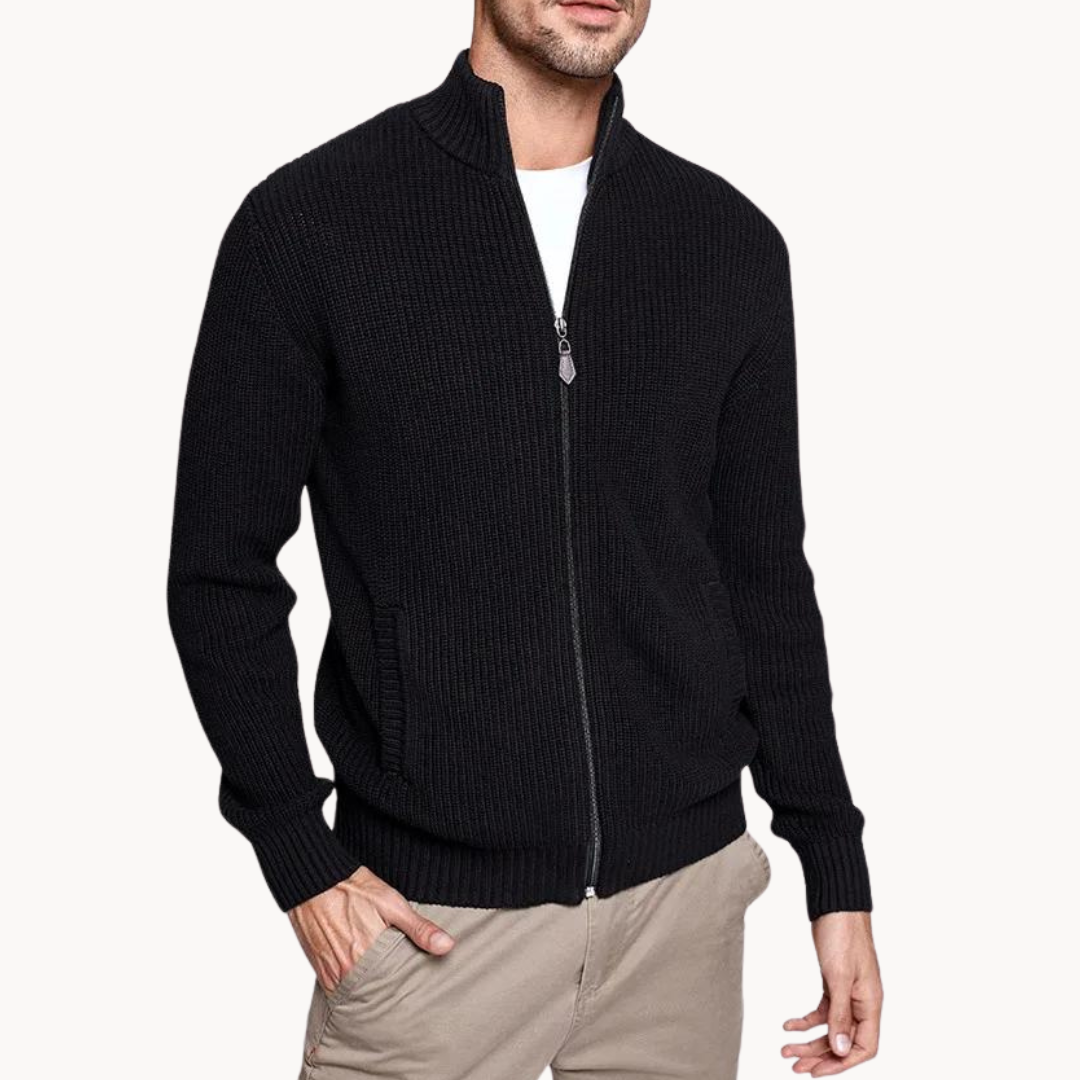 Herre Zip Neck Sweater Ribbet Design 1