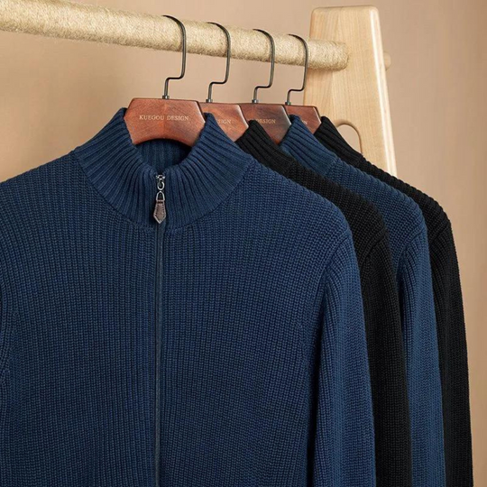 Herre Zip Neck Sweater Ribbet Design 4
