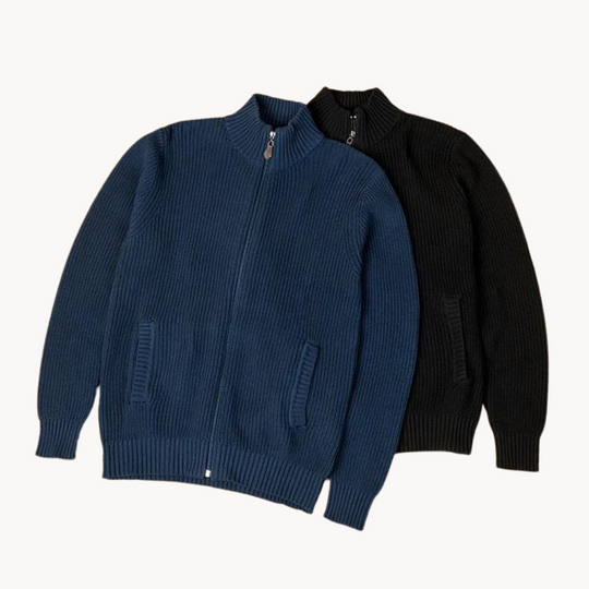 Herre Zip Neck Sweater Ribbet Design 6
