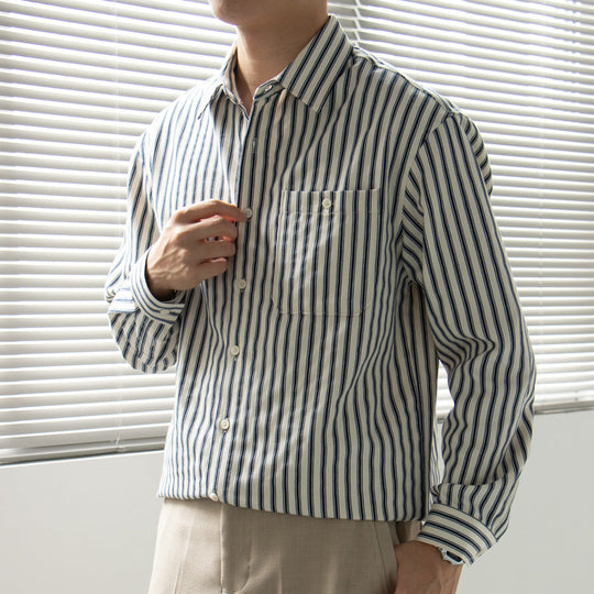Herren Langærmet Skjorte Stribet Casual 4