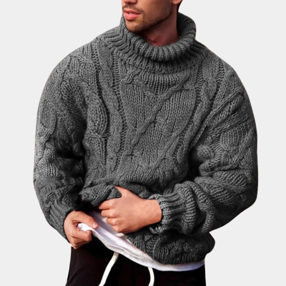 Herresweater med Rullekrave og Kabelstrik 1