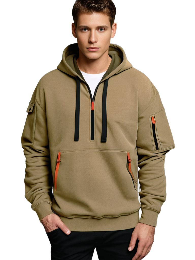 Hoodies Mænd Halv Lynlås Afslappet Med Utility Detaljer 0