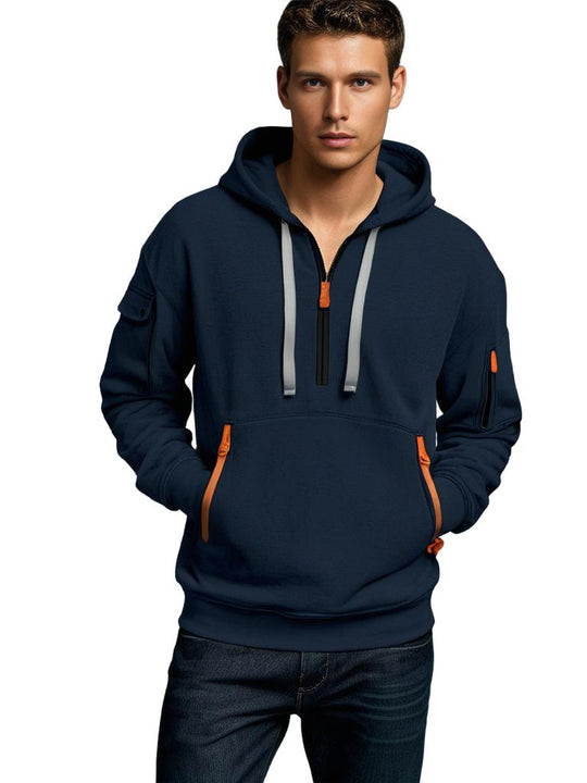 Hoodies Mænd Halv Lynlås Afslappet Med Utility Detaljer 1