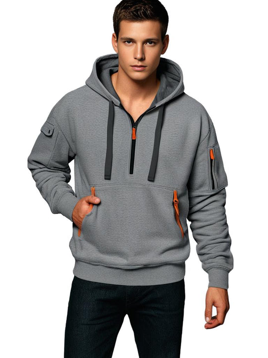 Hoodies Mænd Halv Lynlås Afslappet Med Utility Detaljer 2