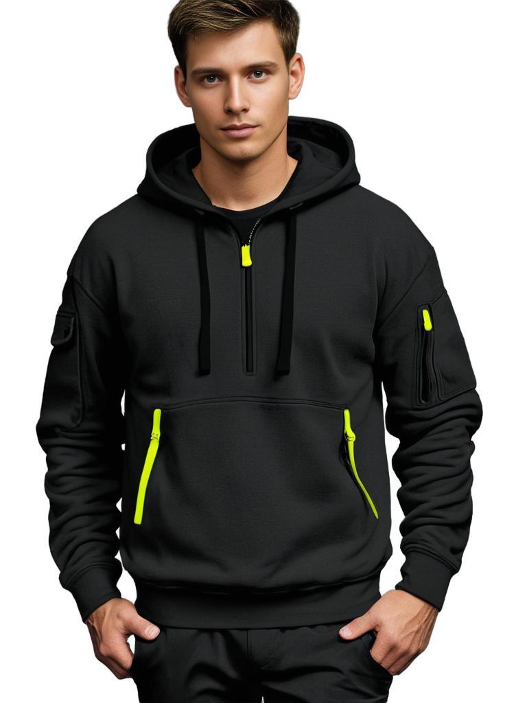 Hoodies Mænd Halv Lynlås Afslappet Med Utility Detaljer 3