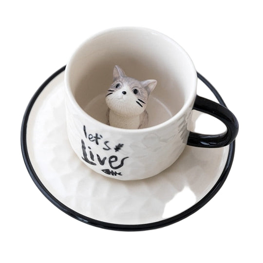 Keramisk Kaffekrus med Skjult Kat Figur 0