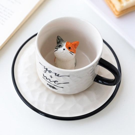 Keramisk Kaffekrus med Skjult Kat Figur 3