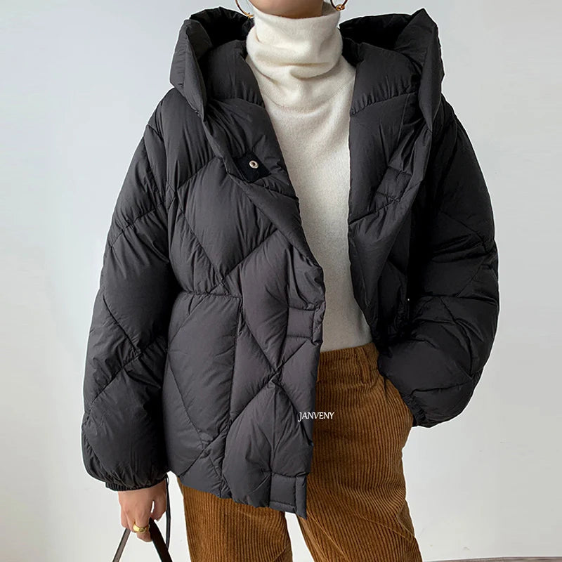 Kort Dunjakke Dame med Hætte - Vinterjakke i Puffer Stil 3
