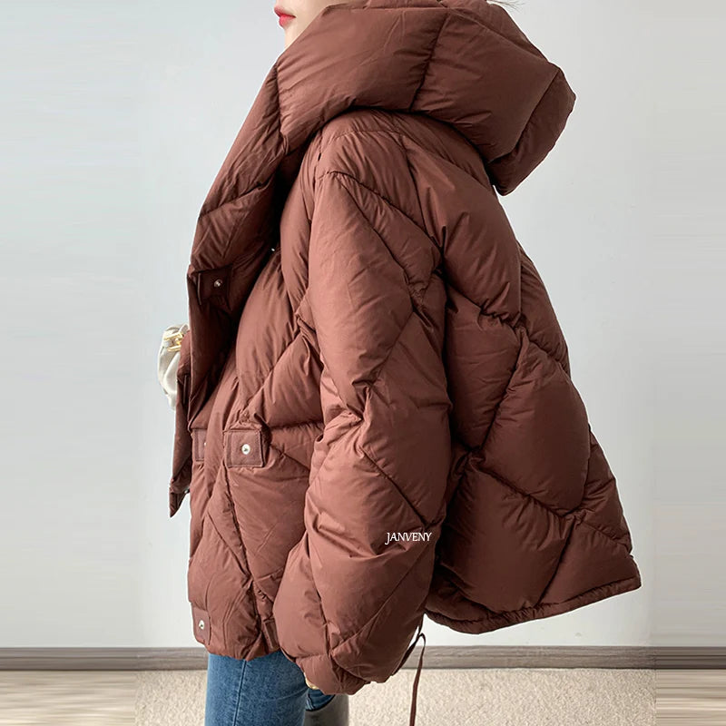 Kort Dunjakke Dame med Hætte - Vinterjakke i Puffer Stil 4