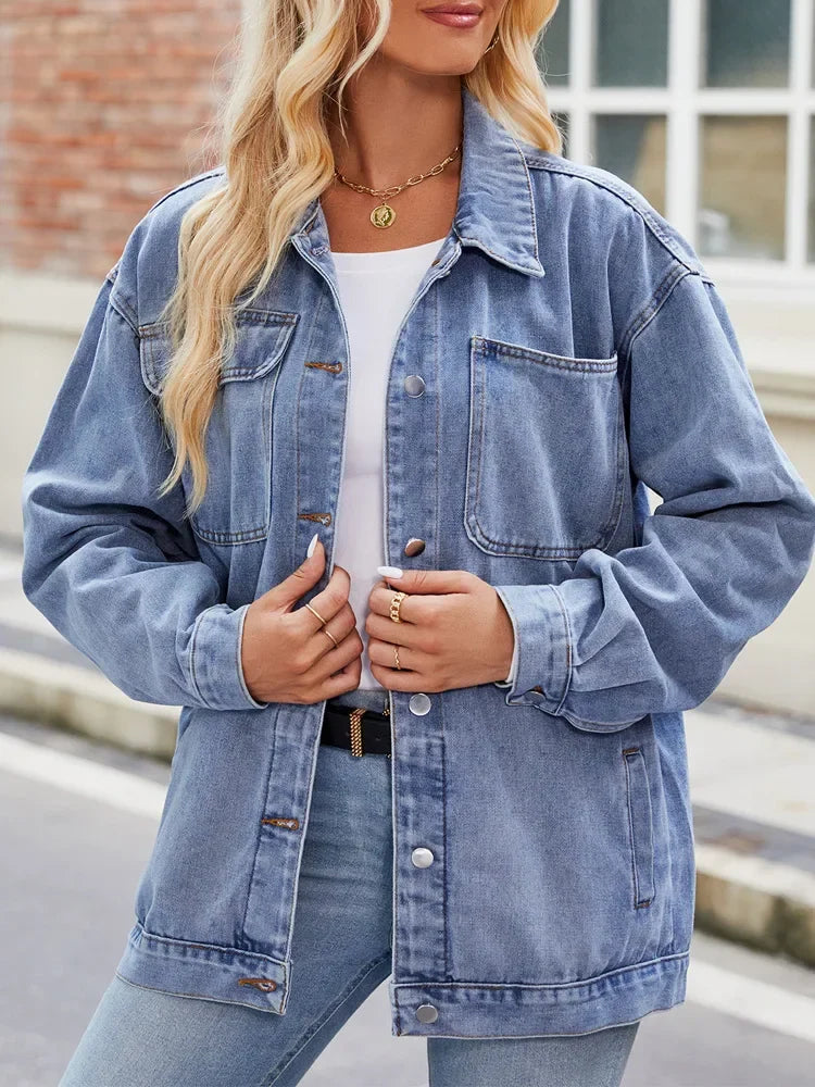 Kvindernes Denimjakke Overdimensioneret Stil 1