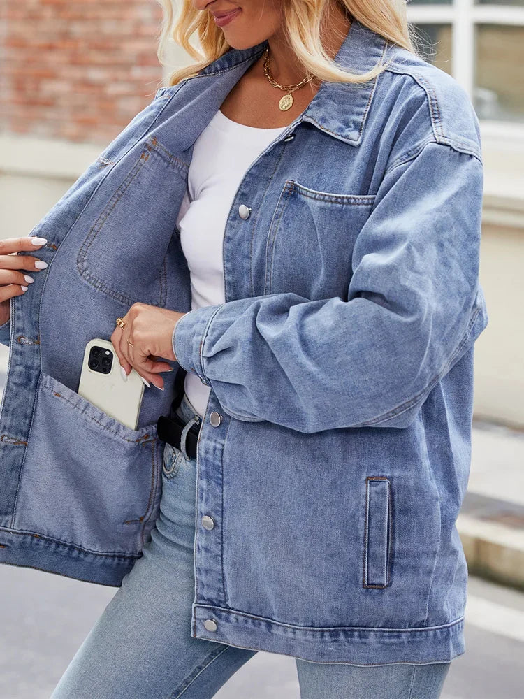Kvindernes Denimjakke Overdimensioneret Stil 4