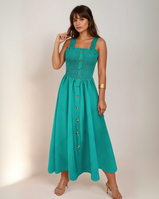Kvinders A-Line Maxi Kjole Med Shirret Bodice 8