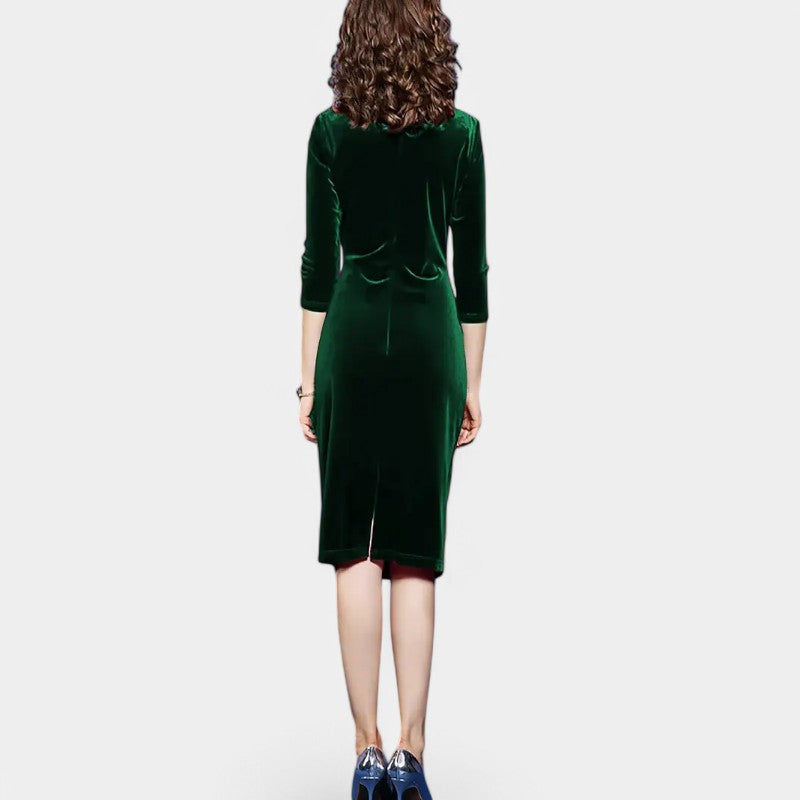 Kvinders A-snit Kjole Asymmetrisk Udsnit Velour 6