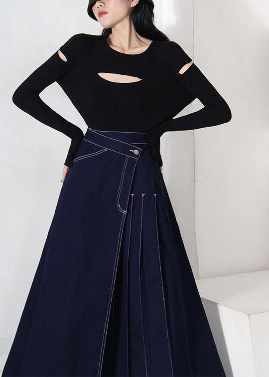 Kvinders Asymmetrisk Denim Nederdel Med Elastisk Talje 2
