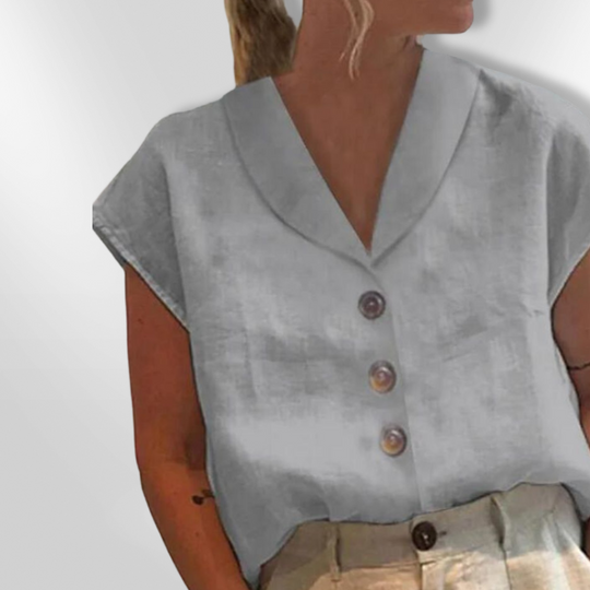 Kvinders Bluse med Bred Krave og Store Knapper 0
